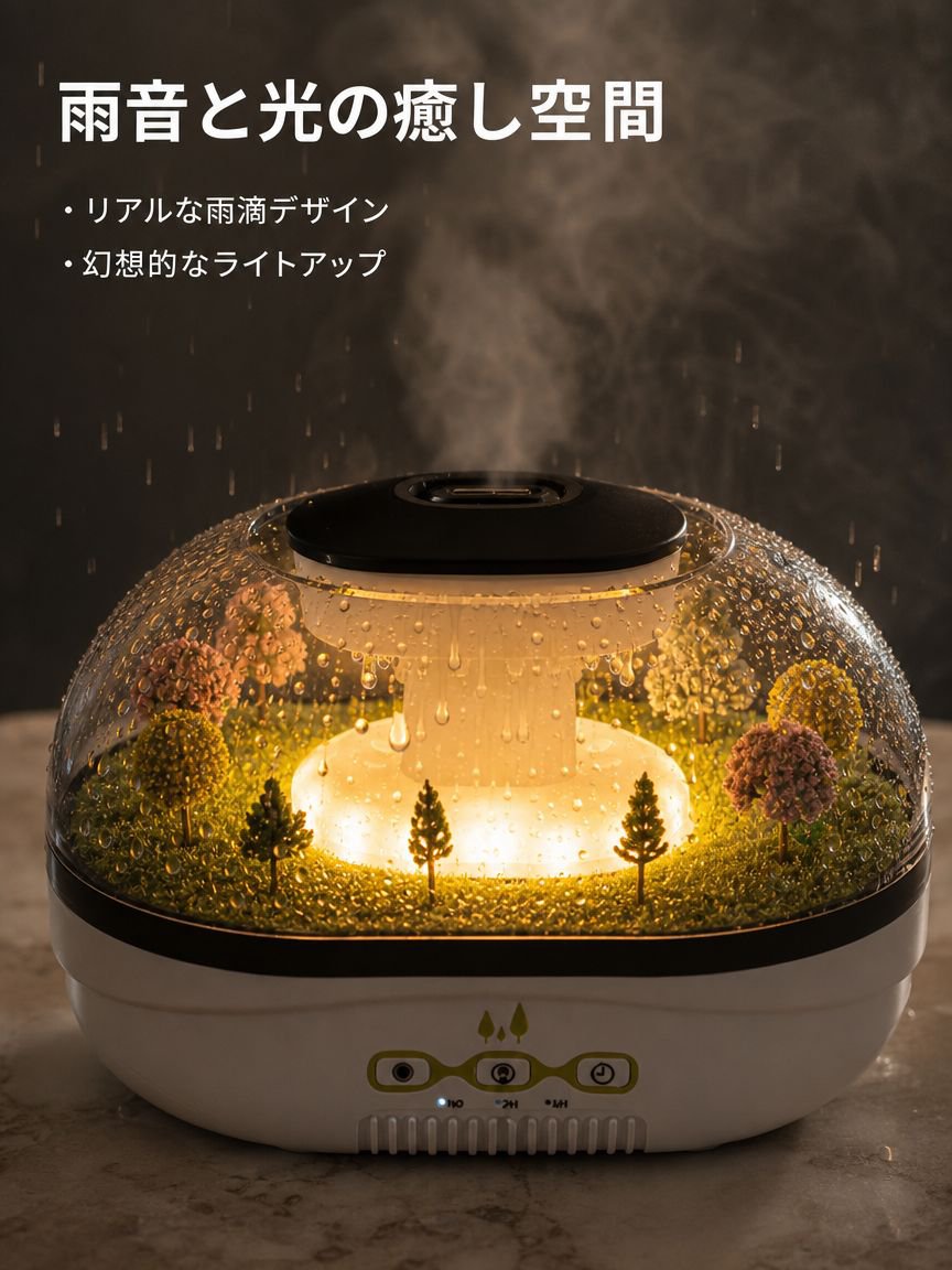 USB超音波静音アロマ加湿器 ミニチュアレインドロップ雰囲気ライト 家庭用寝室用精油ディフューザー