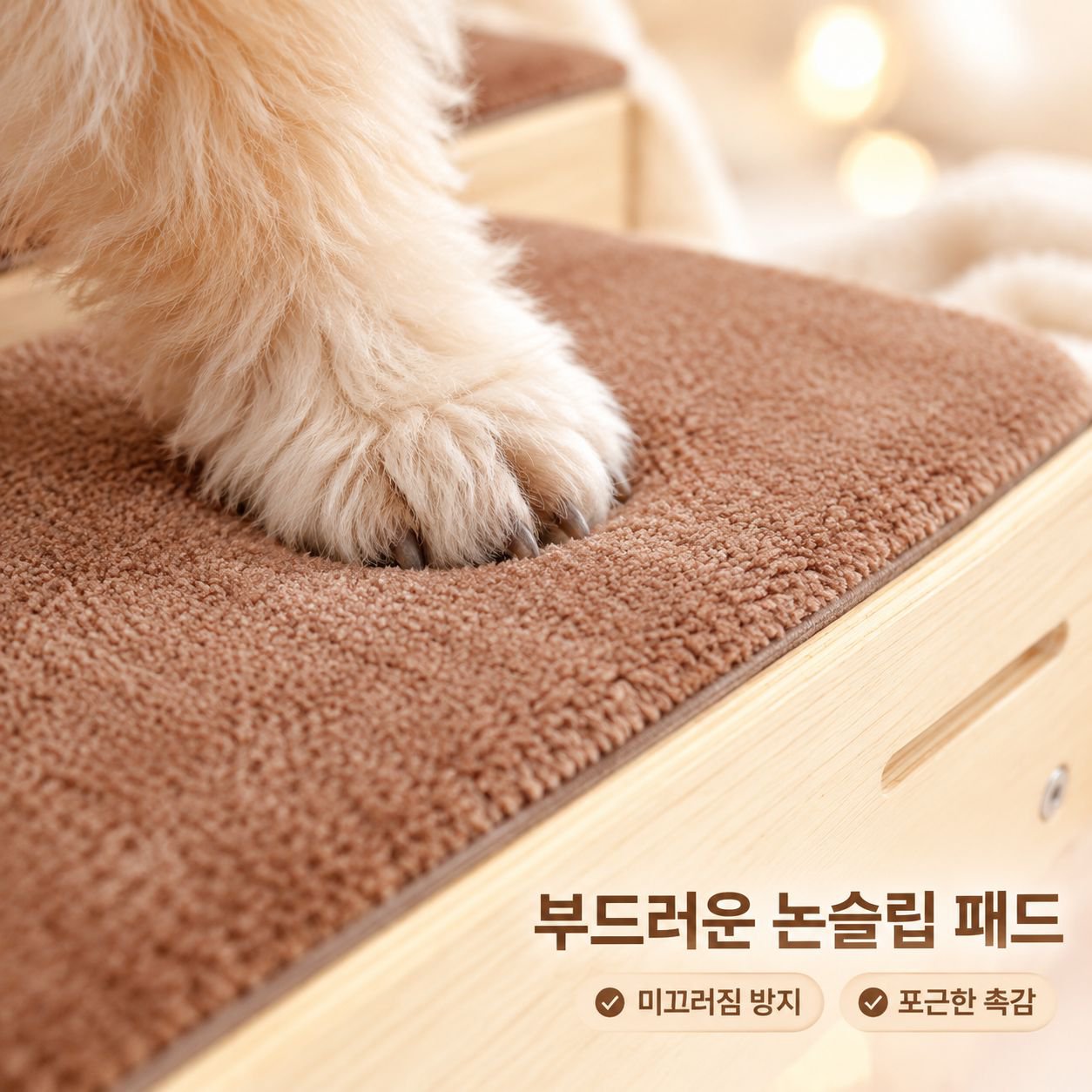 반려견의 침대 오르내리기를 돕는 원목 경사로/계단