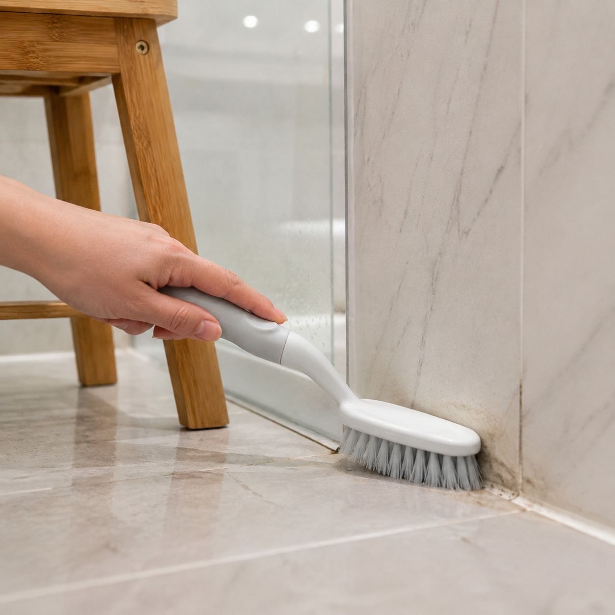 Bathtub scrub brush removing tough stains