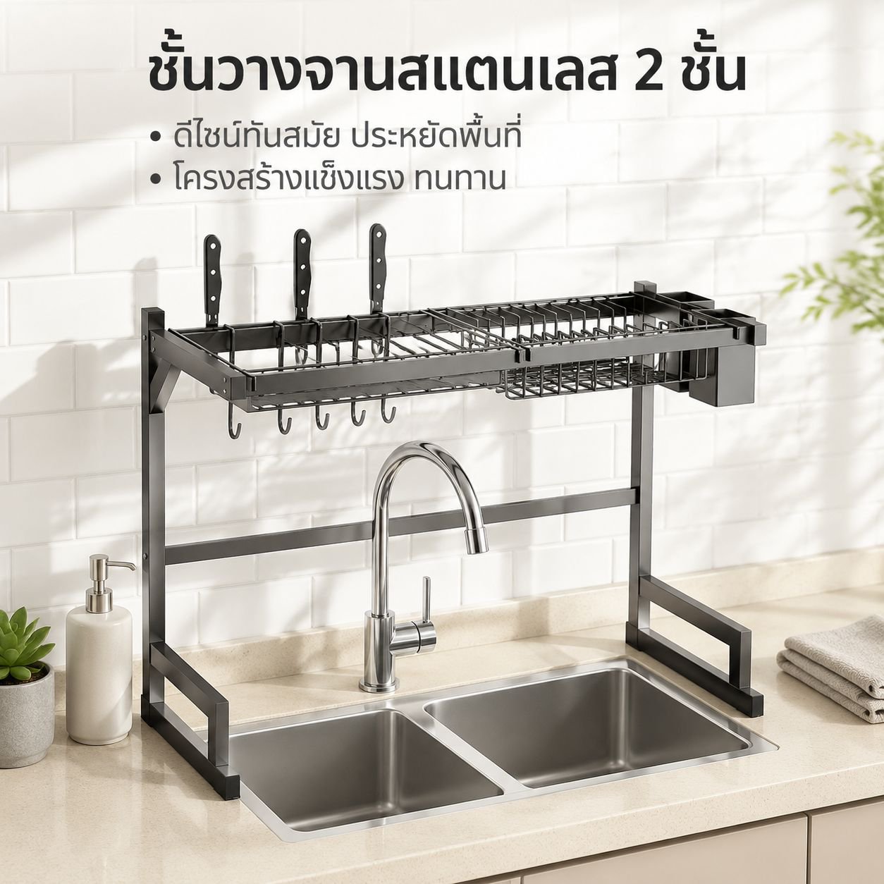 ที่วางจานสำหรับอ่างล้างจานบนเคาน์เตอร์ครัว
