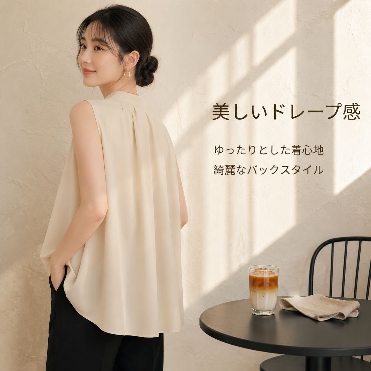 日系スタイル夏ノースリーブリボン結びトップス