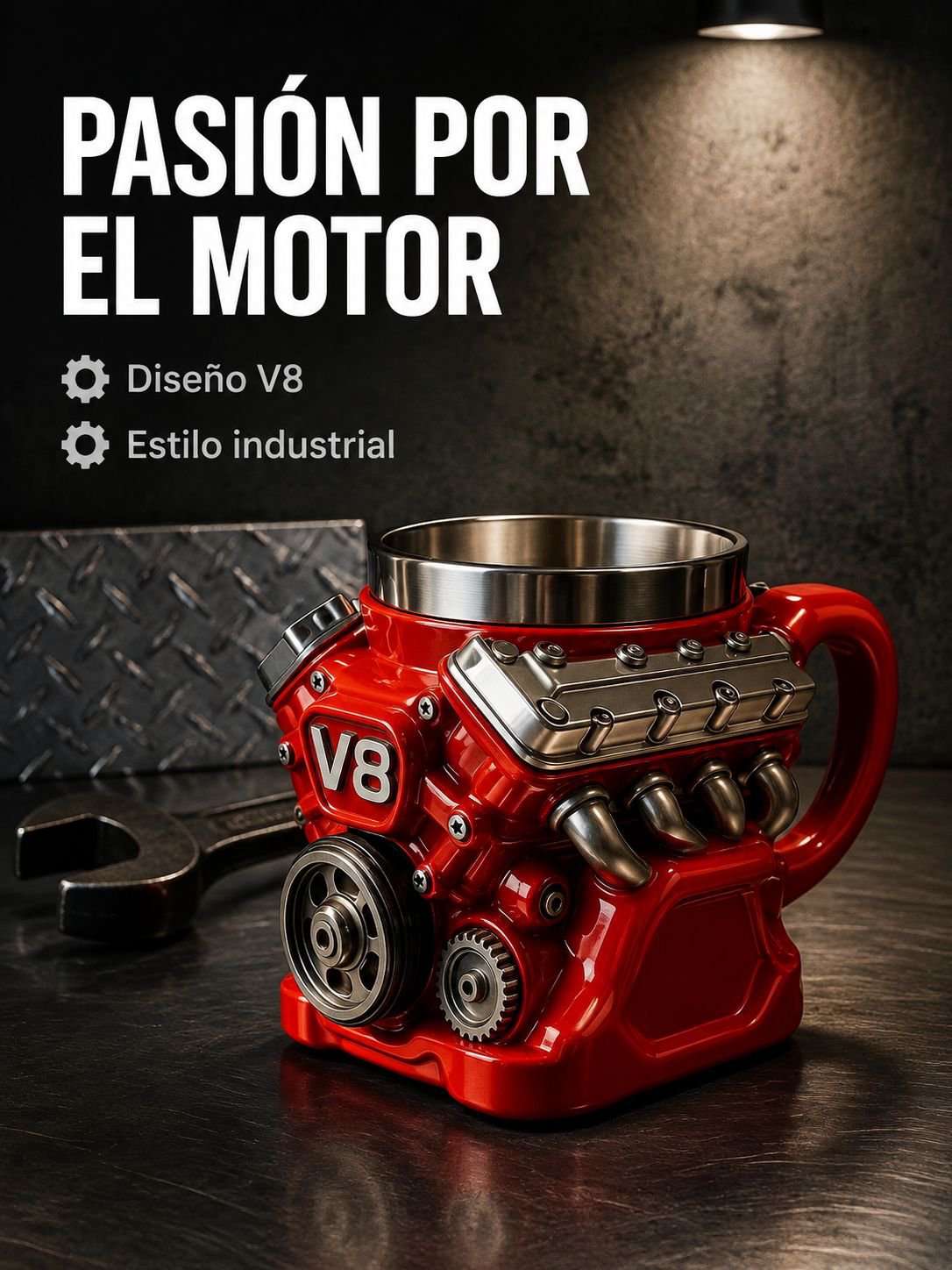 Taza decorativa con diseño de motor V8