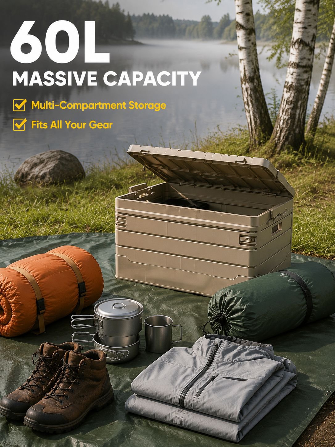 60L Portable Outdoor Camping Tent and Camping Gear