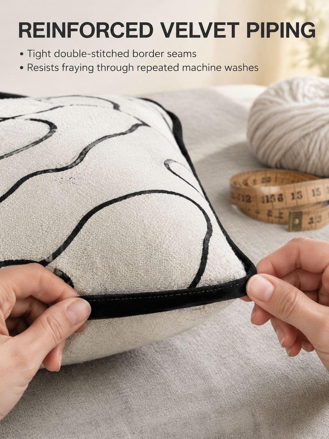 Decorative lumbar support pillow cover styled on a couch