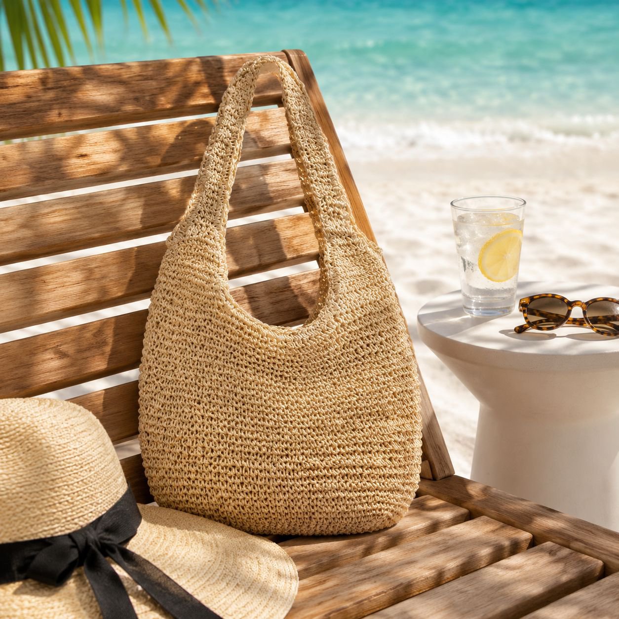 Handgefertigte gehäkelte Schultertasche, Strandtasche im Boho-Stil