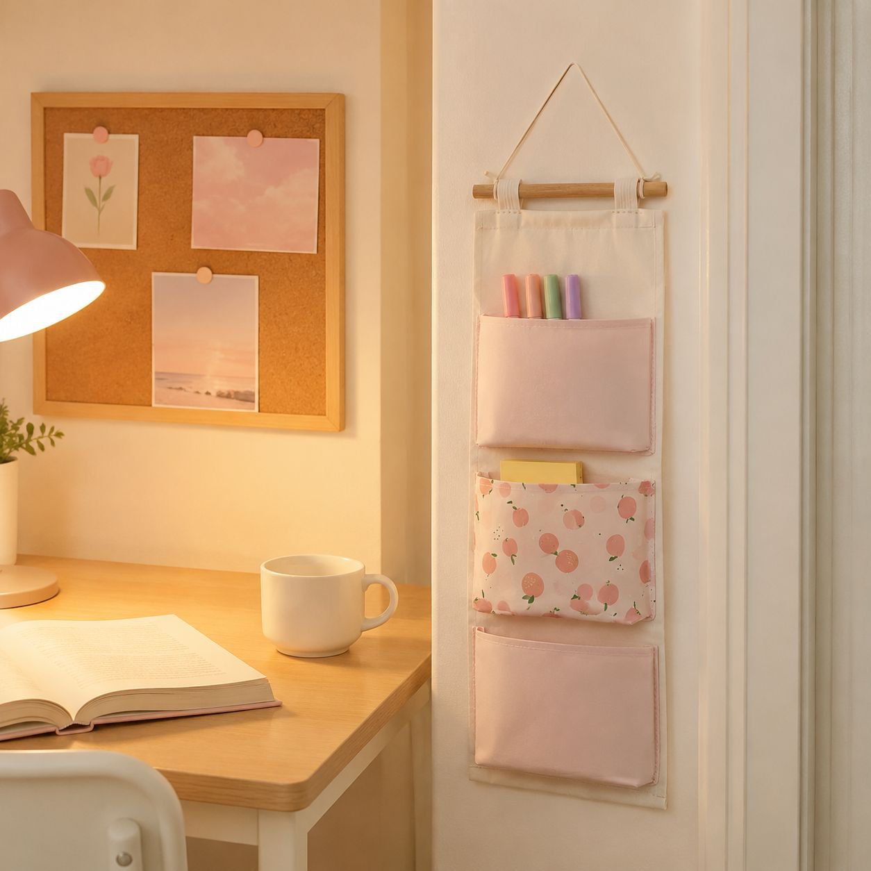 Mobile phone pocket storage bag on a bedroom wall