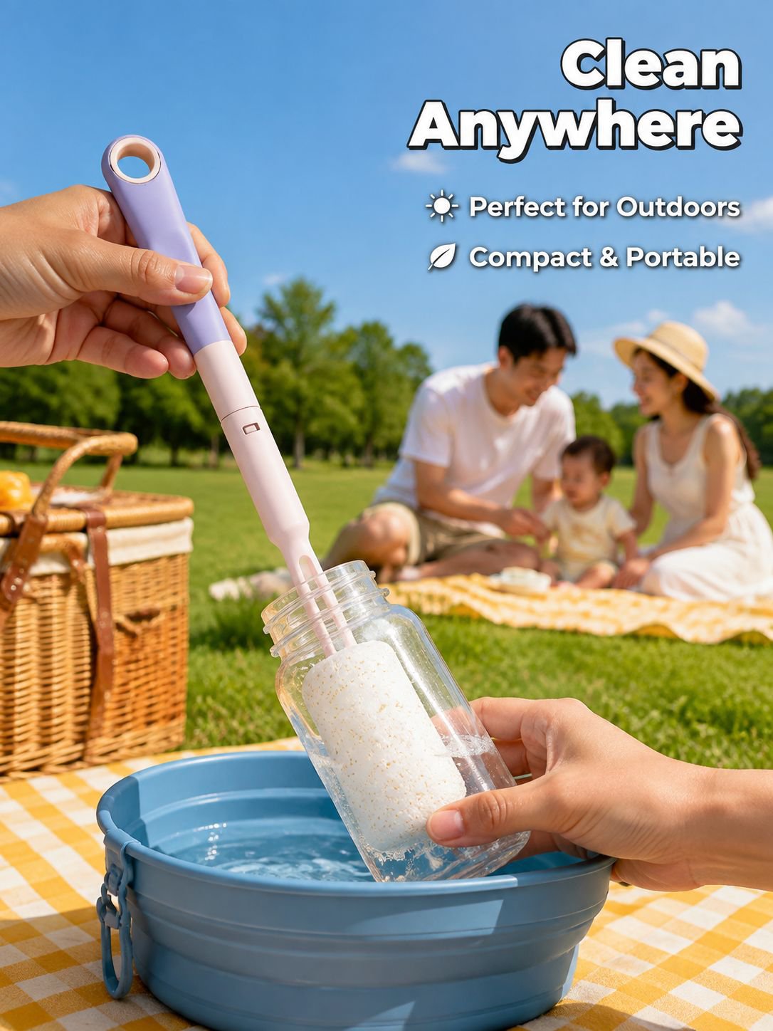 Travel-friendly baby bottle brush with ergonomic handle
