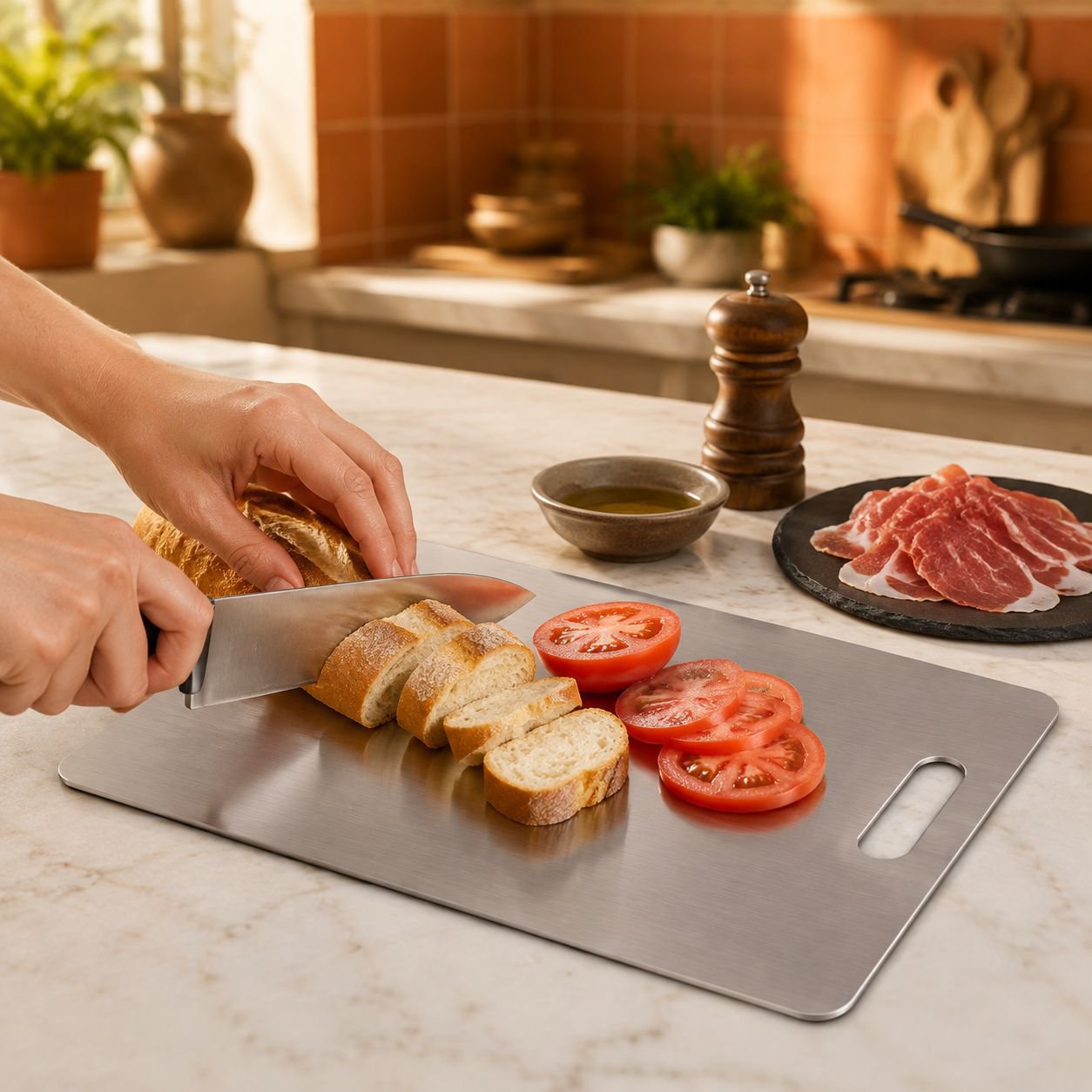 Tabla de cortar de acero inoxidable 304 para cocina, tabla para amasar y cortar masa