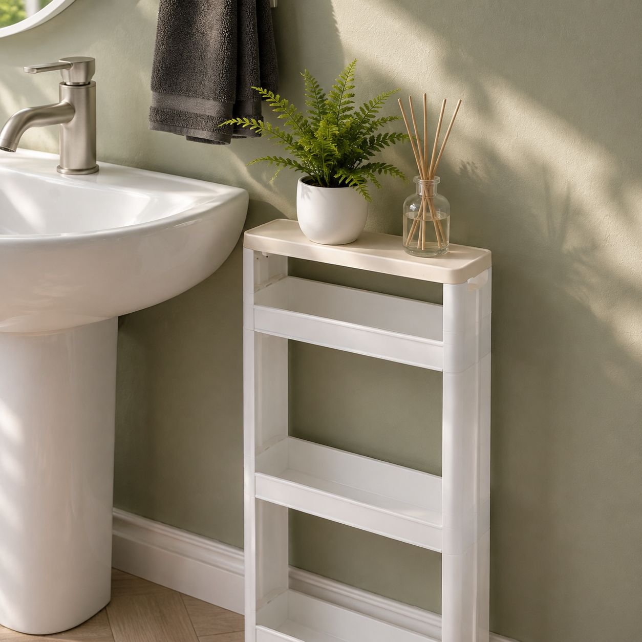 Easy-to-assemble gap storage unit for bathroom