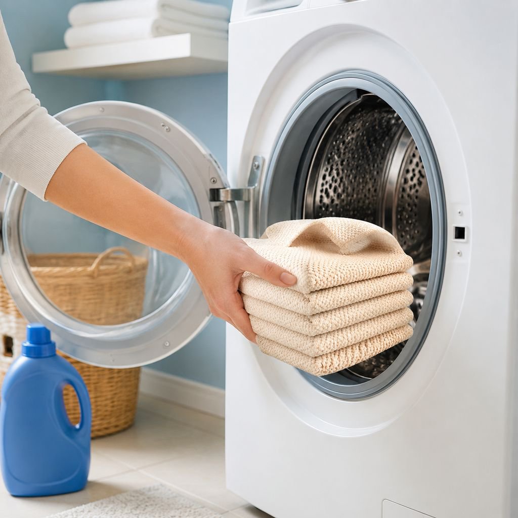 Stack of colorful microfiber dishwashing towels