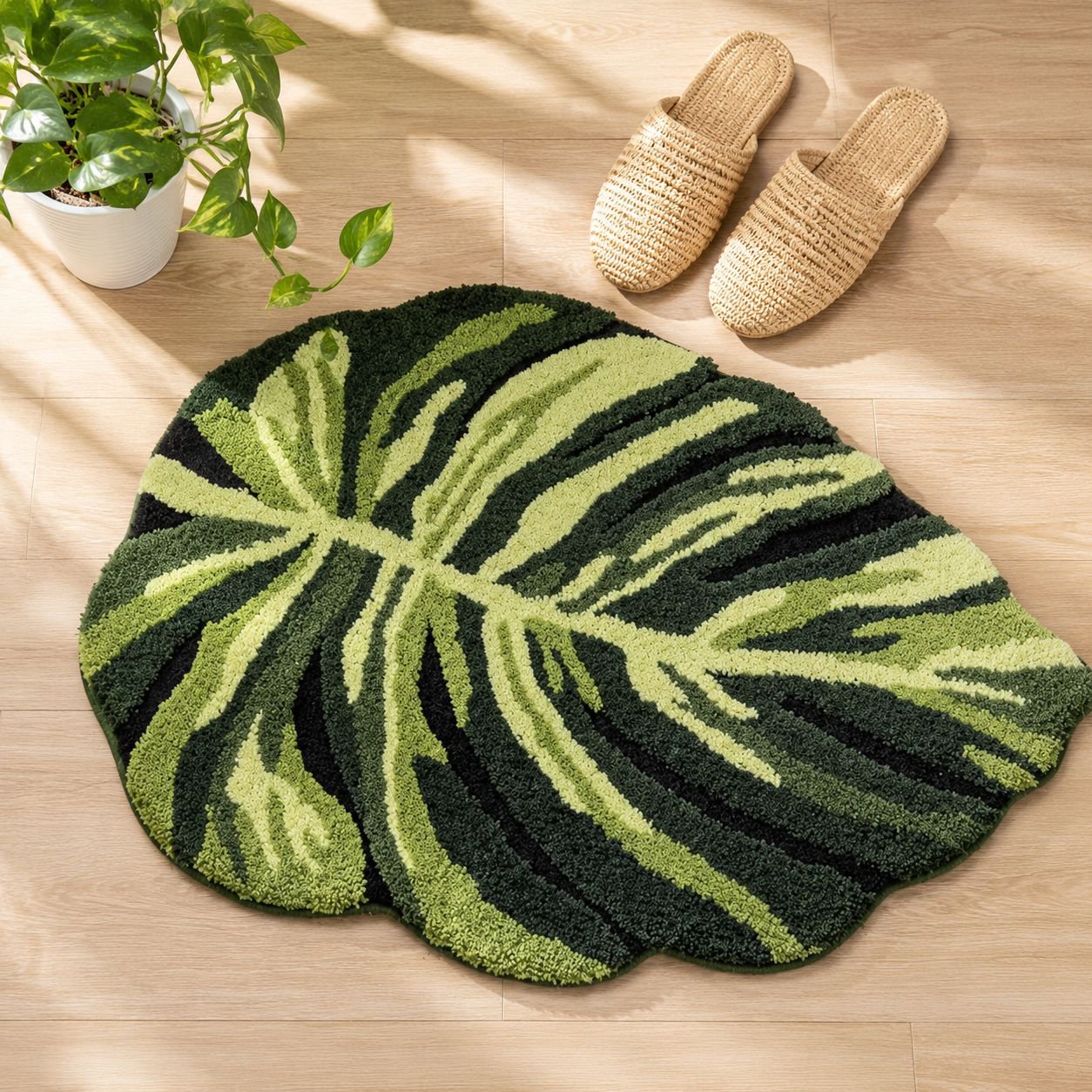Tapete decorativo de entrada con hojas verdes, absorbente y antideslizante, para baño y pasillo