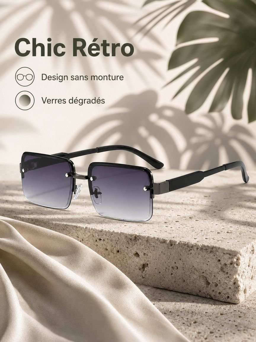 Lunettes de soleil vintage à demi-monture en métal avec verres dégradés