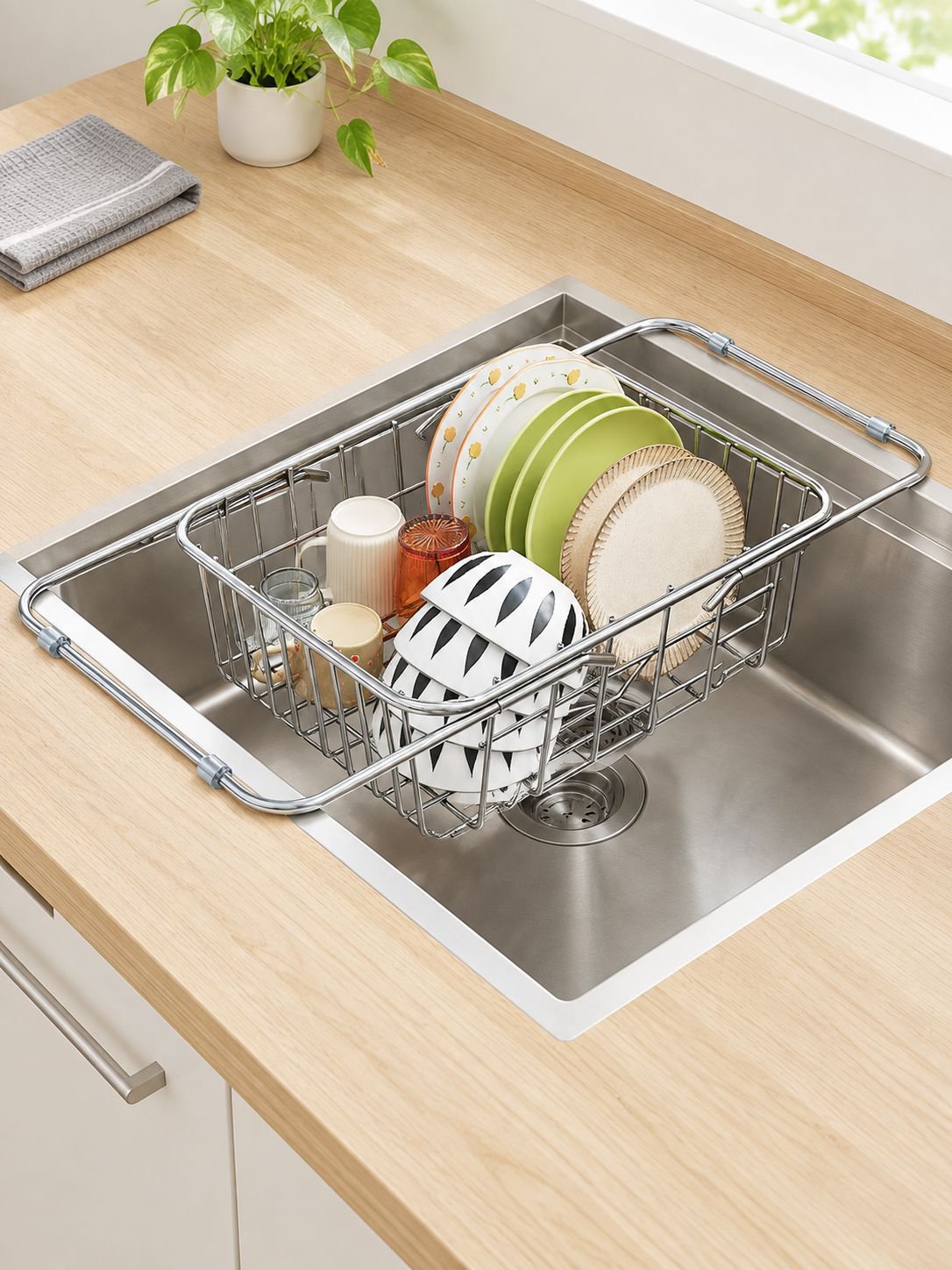 キッチンでの効率的な使用が可能な水切りラック