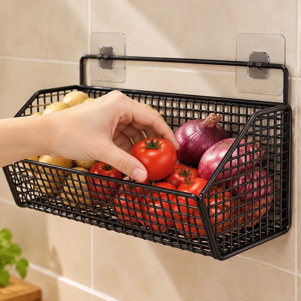 No-Drill Wall-Mounted Kitchen Storage Rack