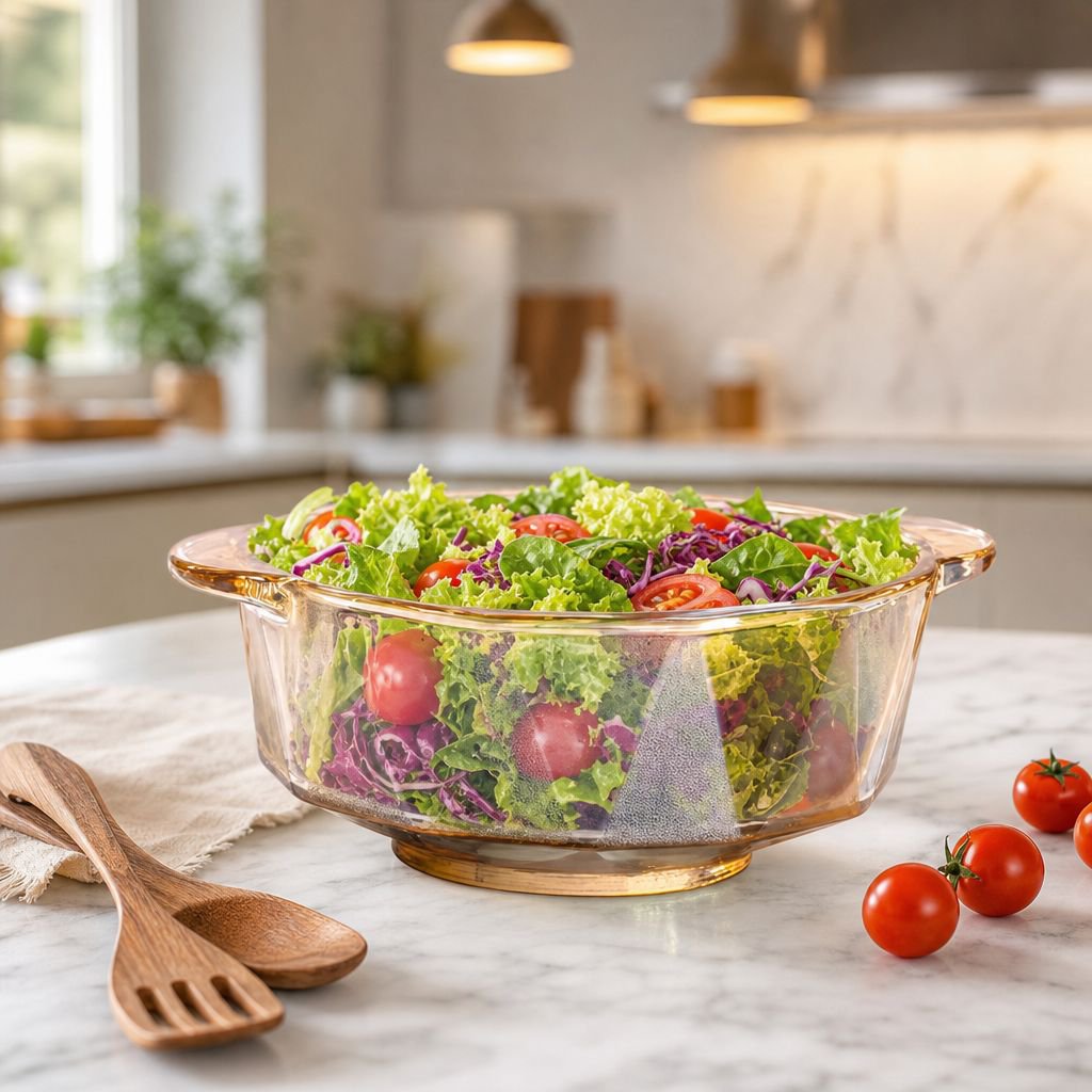 Stylish Amber Diamond Glass Double-Ear Soup Bowl with Lid for Household Noodles and Salad