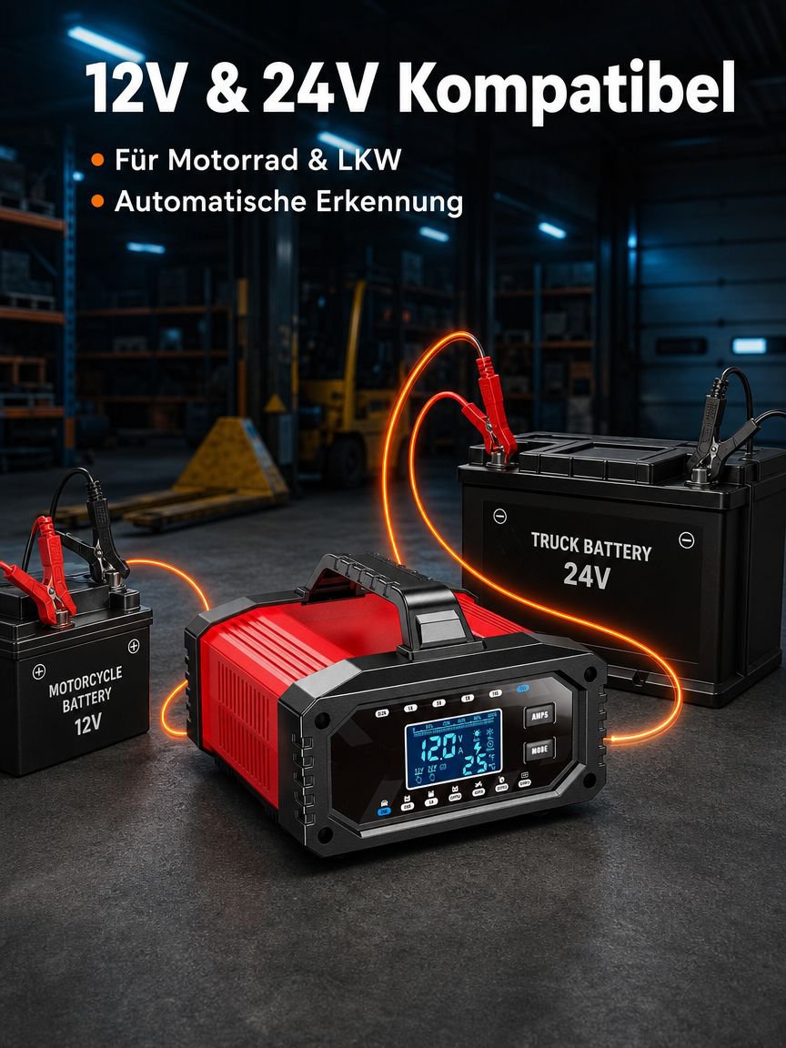 Motorrad-Ladegerät mit LCD-Anzeige und Stromregulierung