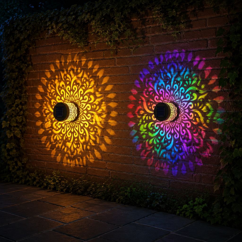 Waterproof Solar Courtyard Wall Lamp, Auto Sensor Mandala Decorative Light