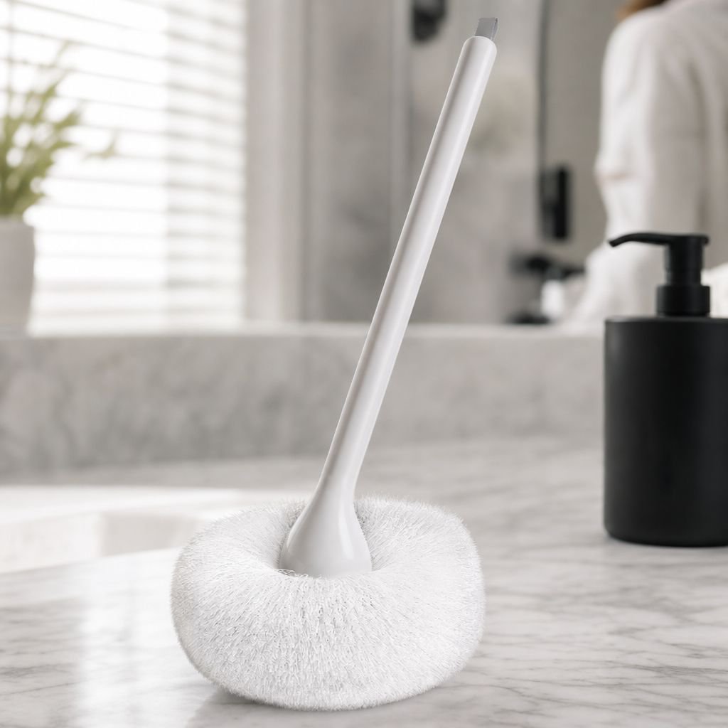 Cloud-shaped multifunctional bathroom cleaning brush on white background