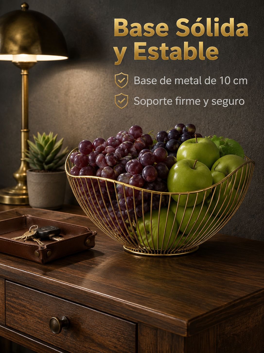 Plato de fruta de hierro forjado con hojas de loto