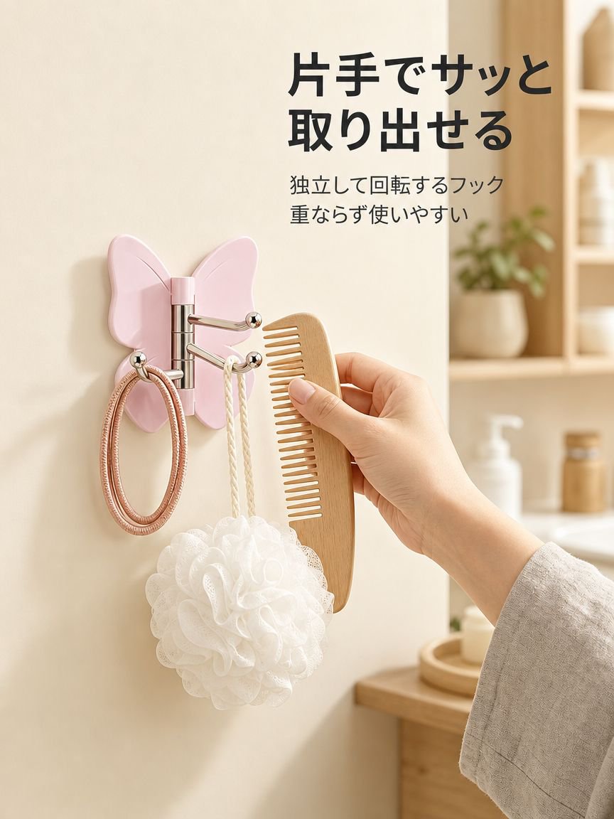 省スペースな三連フックの使用例