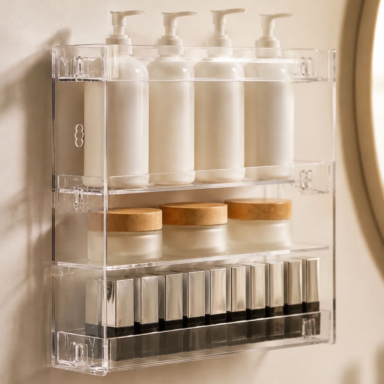 Punch-Free Acrylic Figurine Display and Storage Shelf for Bathroom