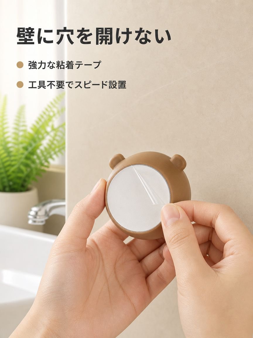 穴あけ不要のタオル掛け