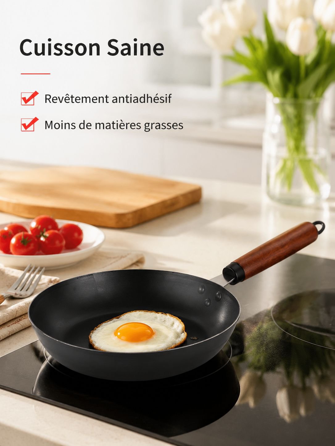 Poêle à frire antiadhésive à fond plat
