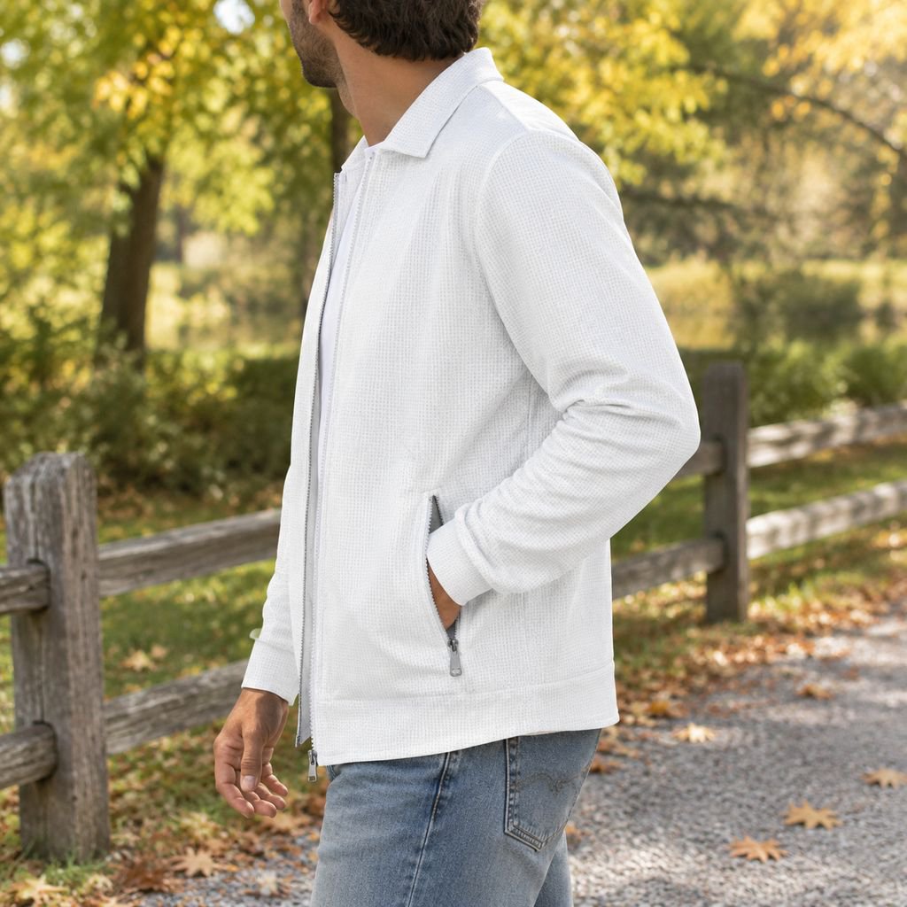 Wrinkle-resistant Zipper Waffle Knit Cardigan