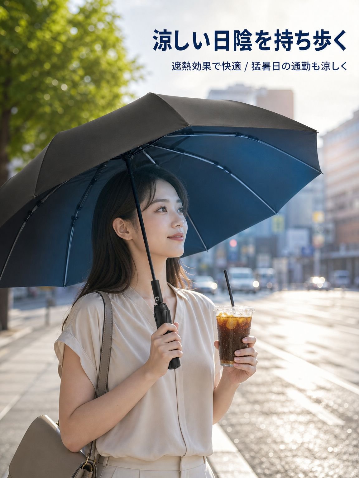 防風設計で風に強い大型日傘の使用イメージ