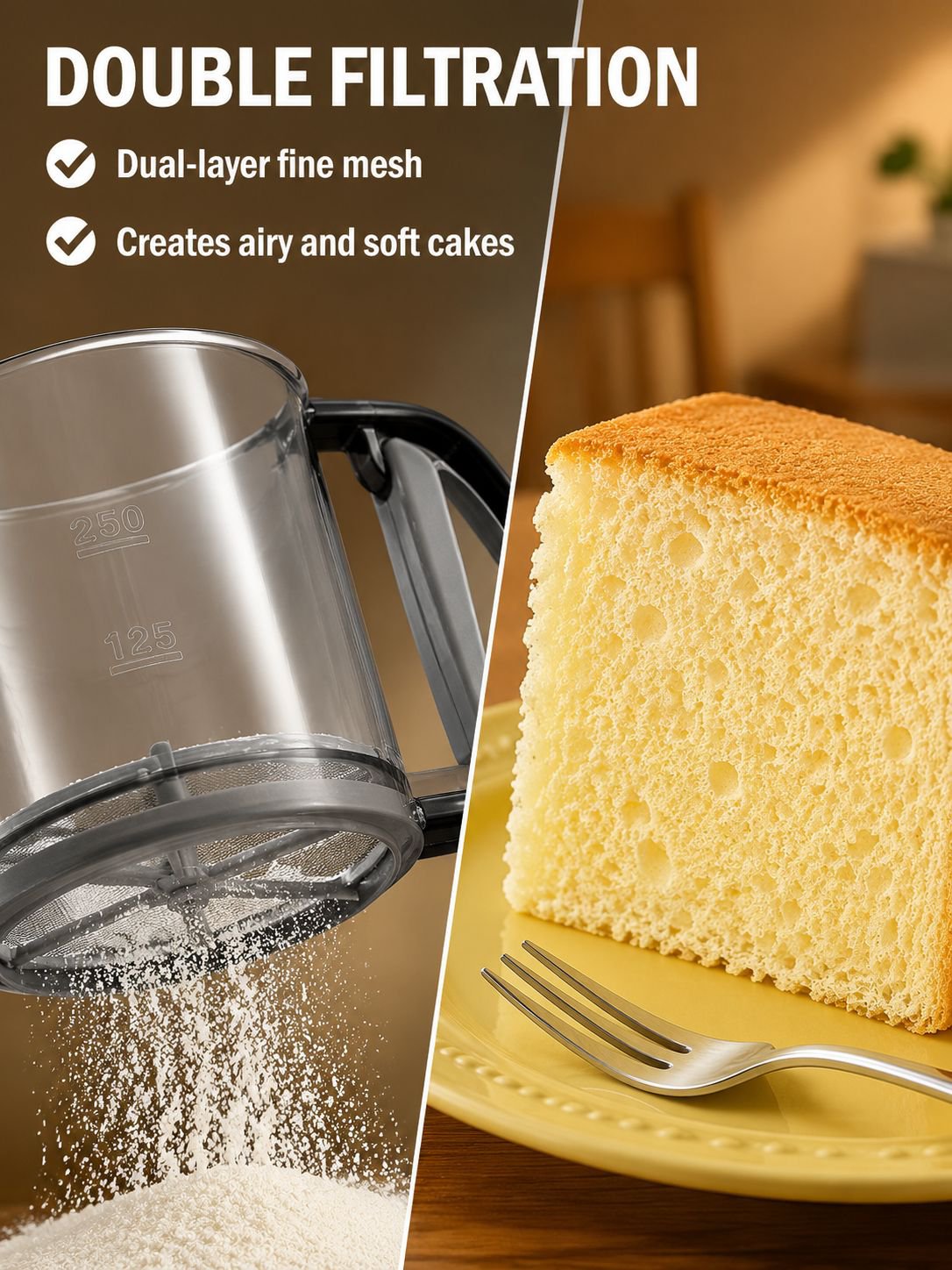 Handheld flour sifter designed for convenient kitchen use
