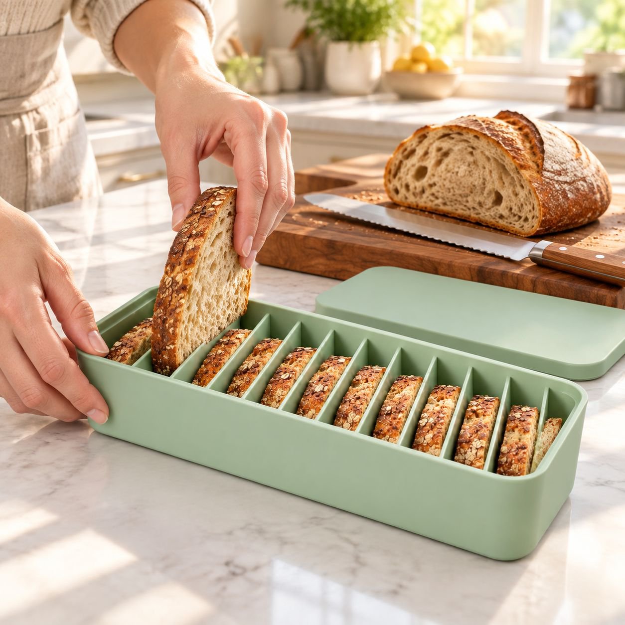 11-grid silicone bread storage freezer box with transparent lid