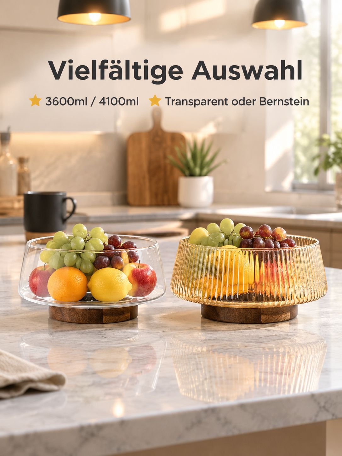 Obstplatte aus Glas mit Gabel