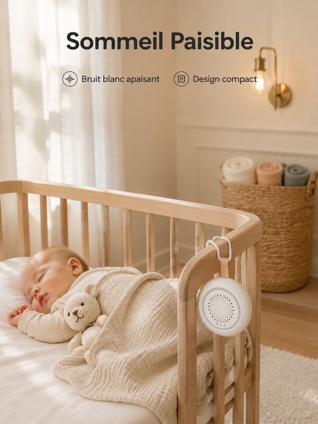 Boîte à musique apaisante pour bébé, détection des pleurs, générateur de bruit blanc