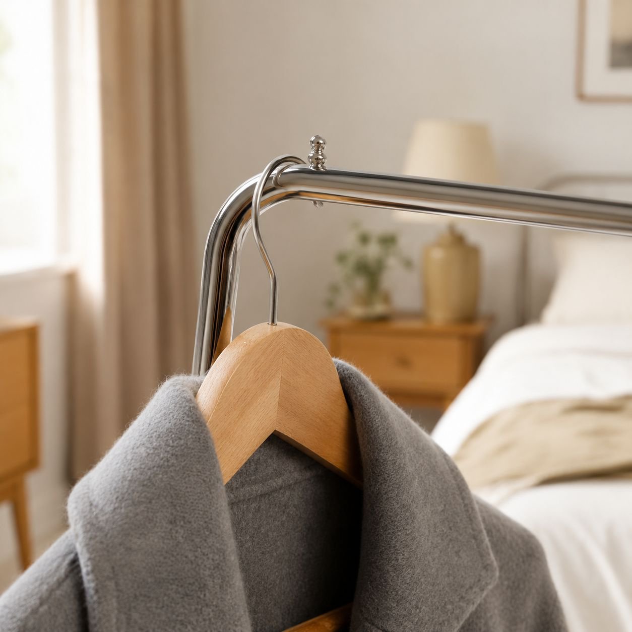 Mobile thickened metal coat rack for bedroom