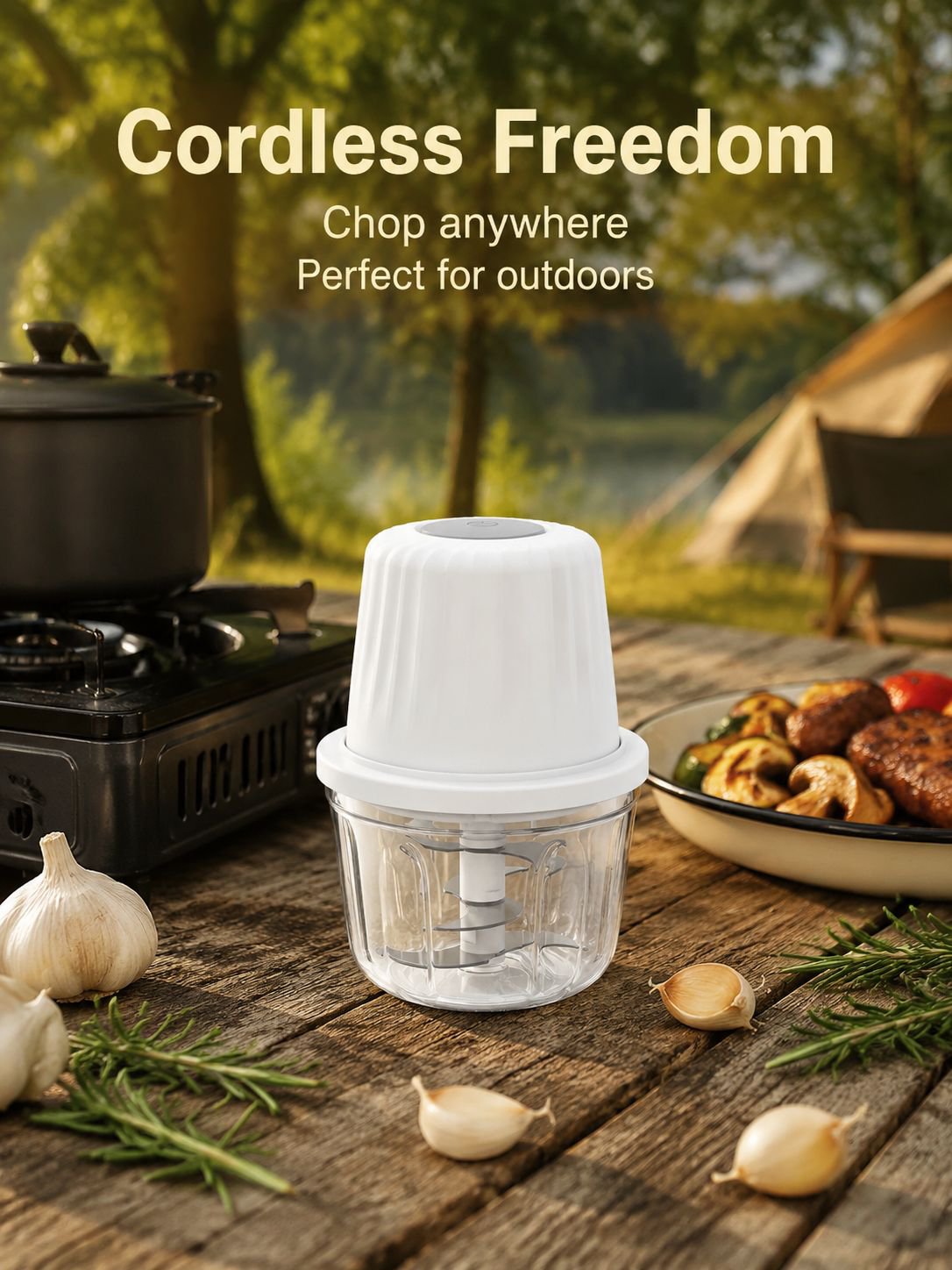 One-touch operation cordless garlic chopper in action