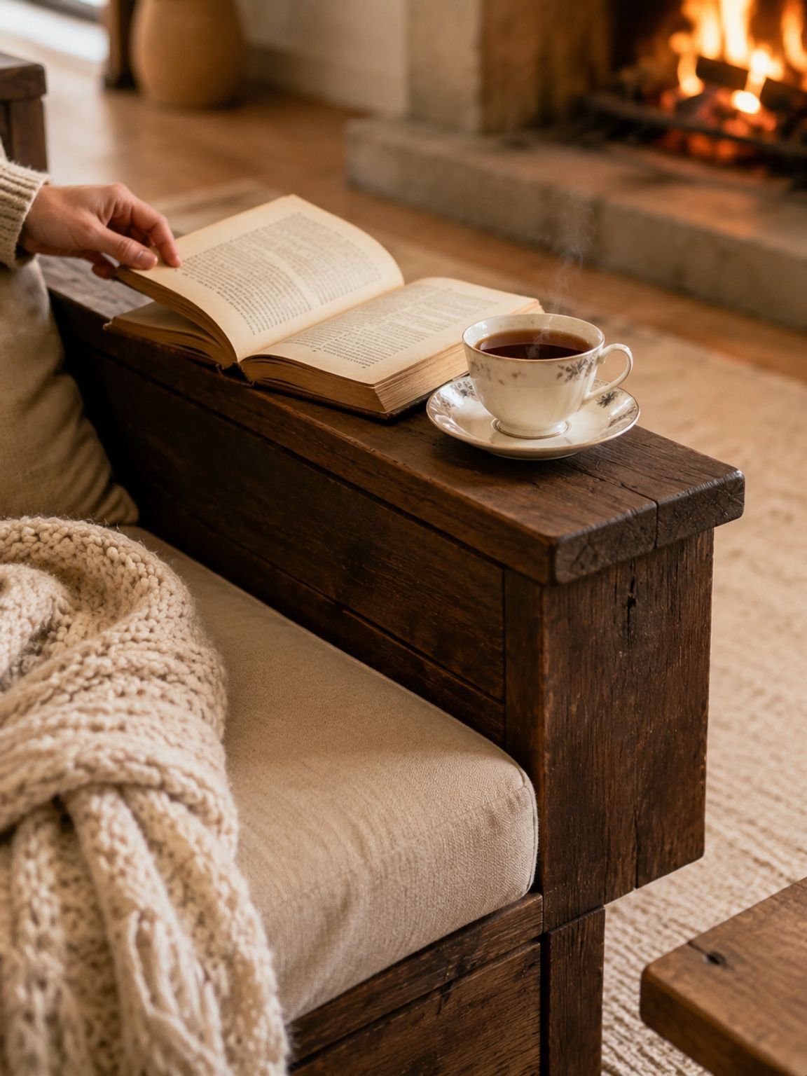 Elegant vintage solid wood sofa with under-seat drawers