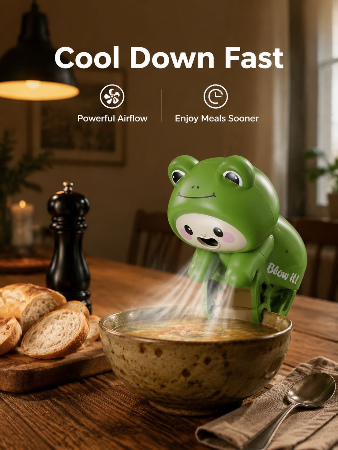 Summer Fan for Cooling Rice, Cute Puppy Design, Portable with Cup Hanger, Cat-Shaped Hot Water