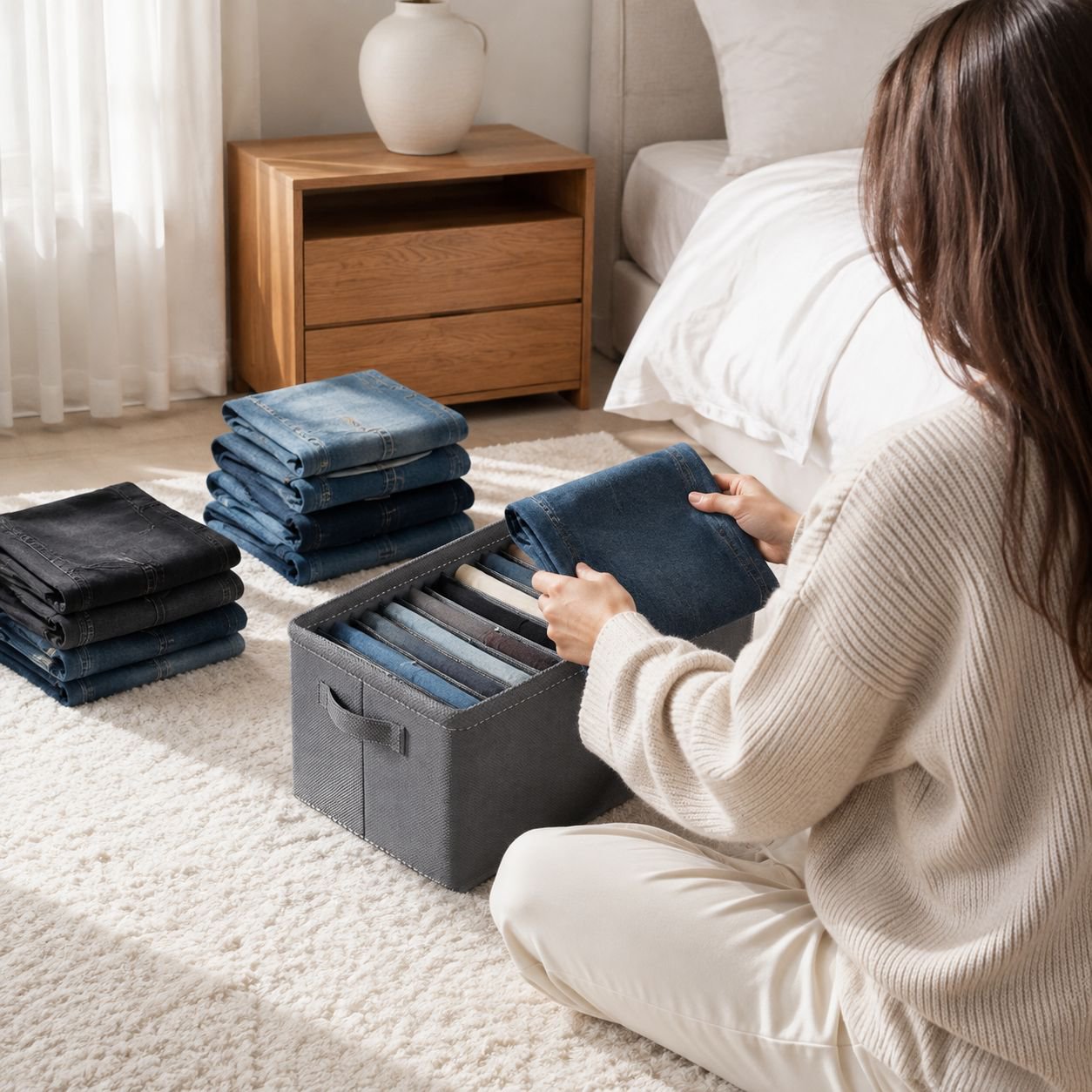 Collapsible storage bin for bedroom closet organization