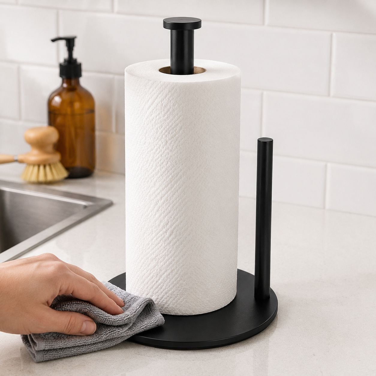 Easy-to-use paper towel holder with non-slip base