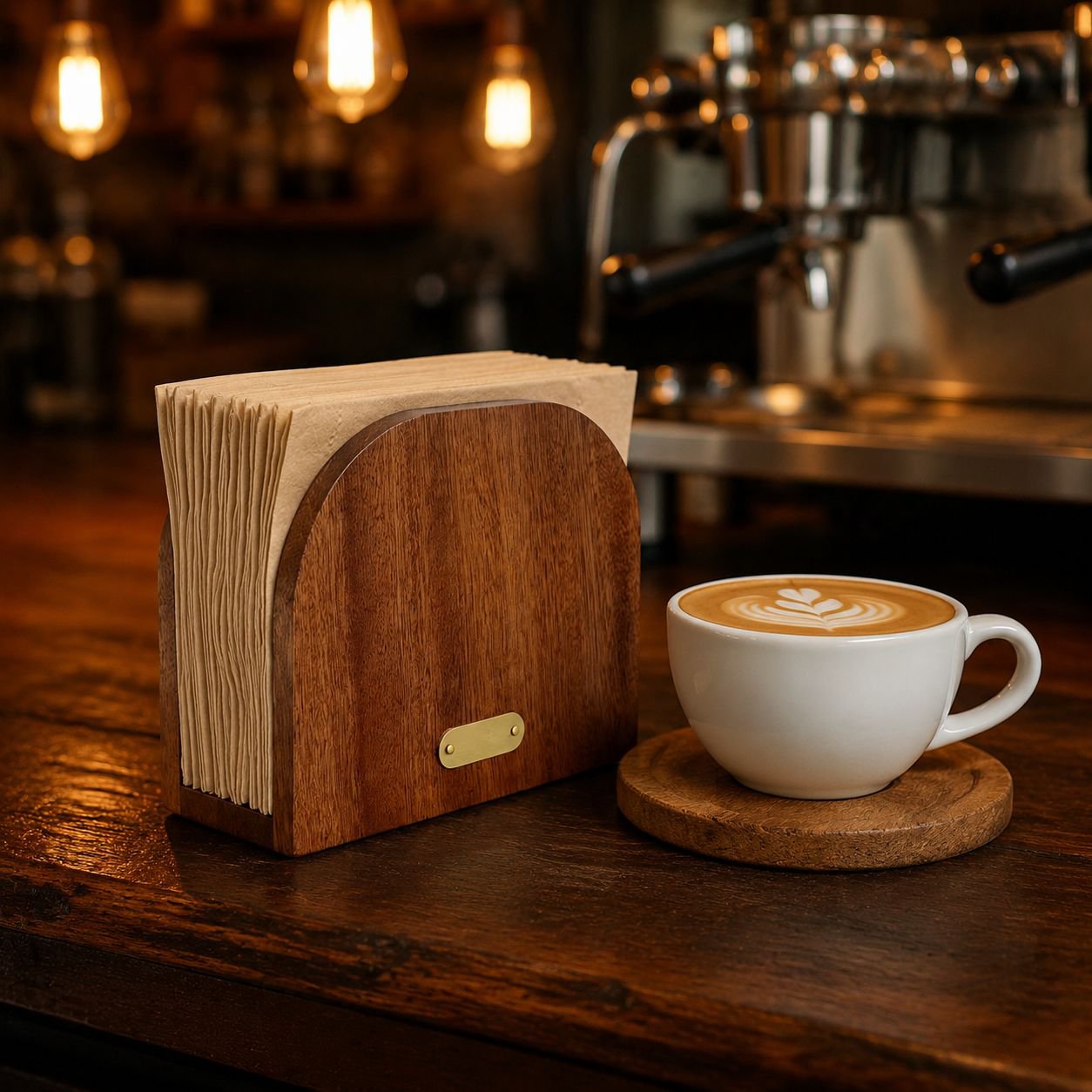 Porta servilletas de madera con diseño moderno para restaurante