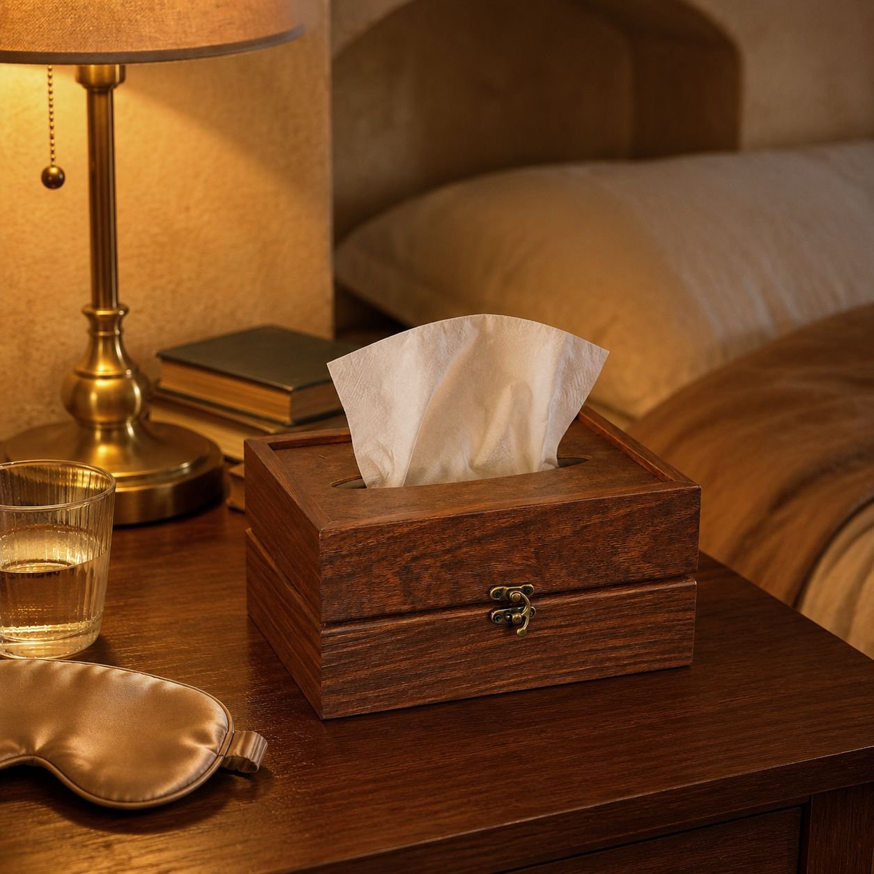 Caja de pañuelos de madera natural para escritorio