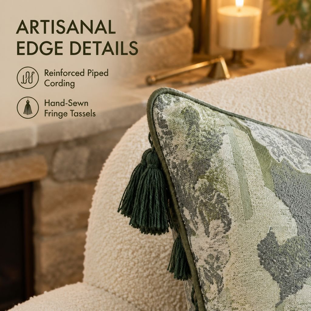 Green French Vintage Wabi-Sabi Style Throw Pillow