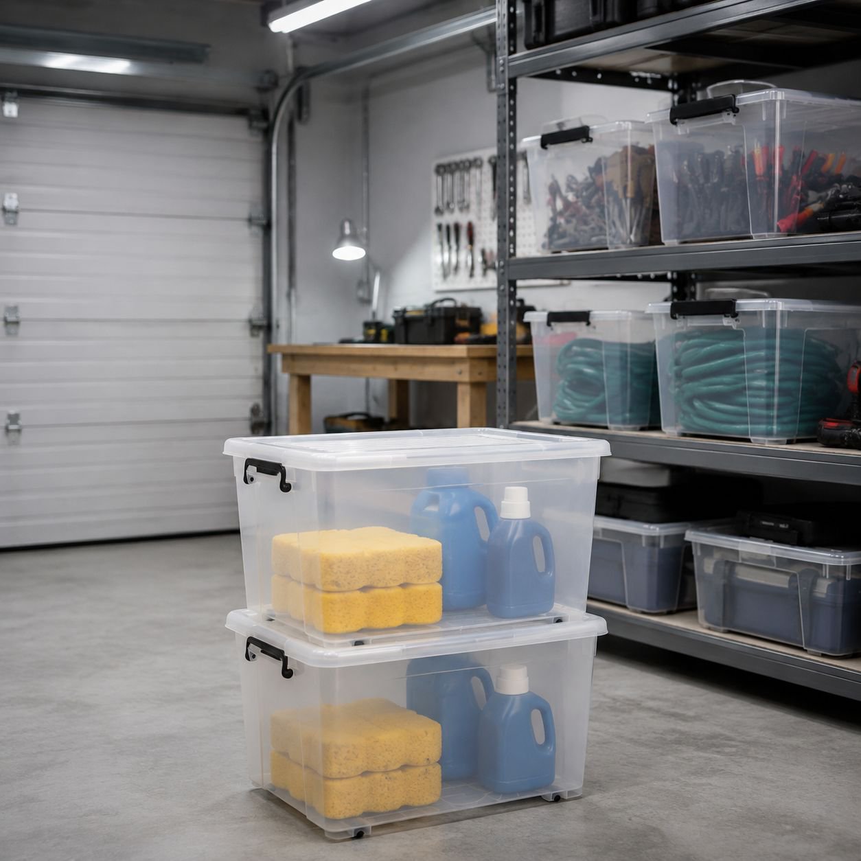 Heavy-duty 47L storage bin for tools and accessories