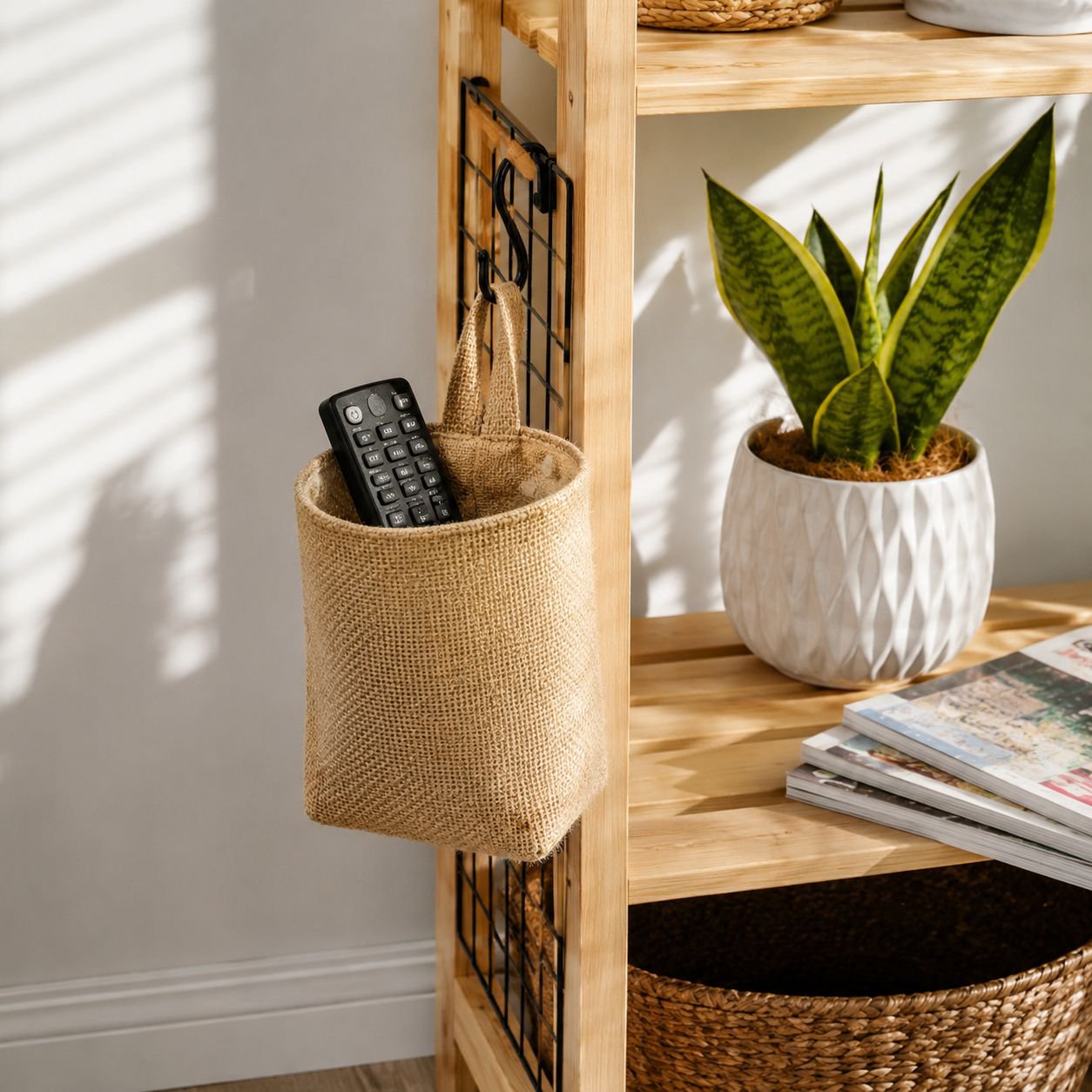 Minimalist jute wall organizer for modern home decor