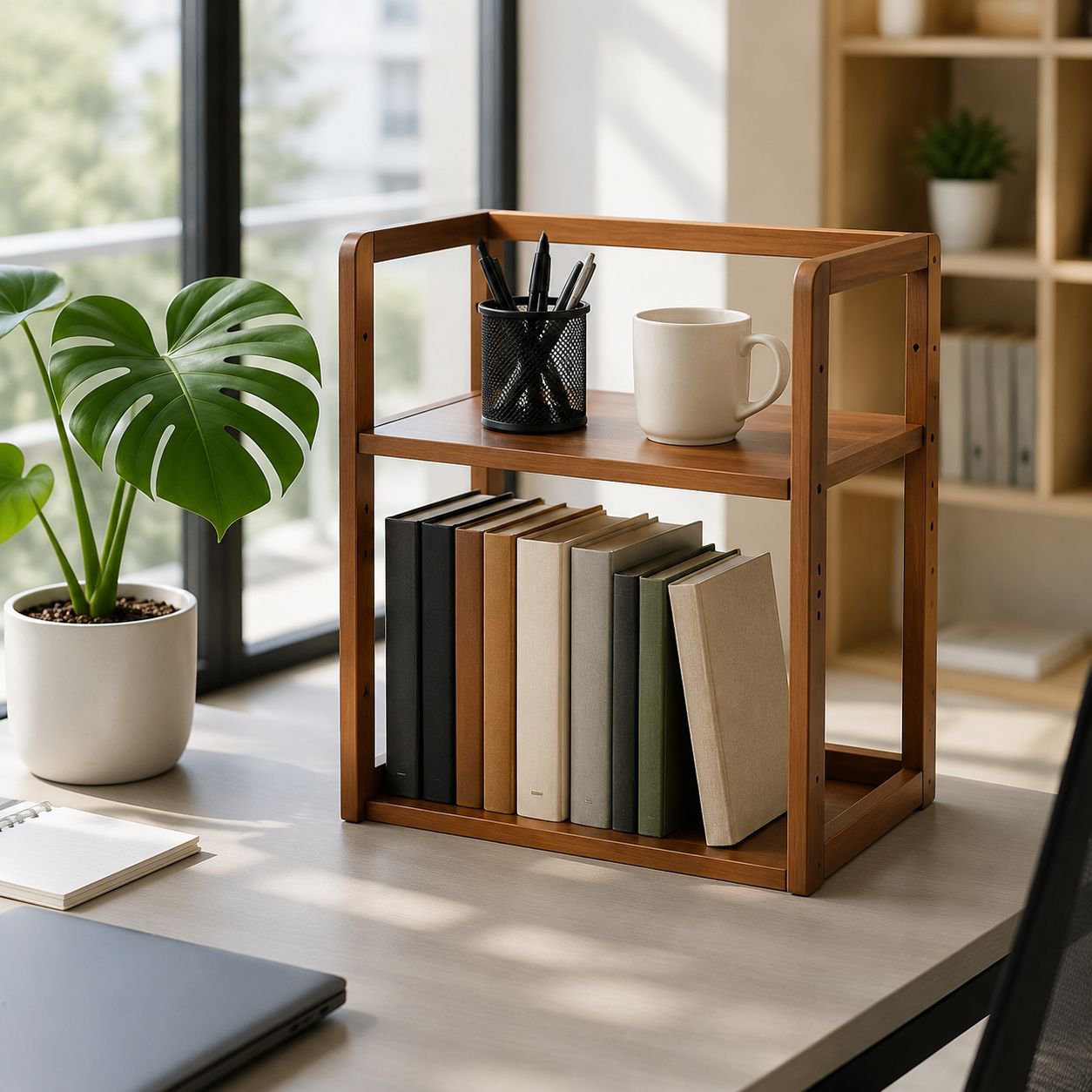 Estante de escritorio de madera maciza ajustable para el hogar