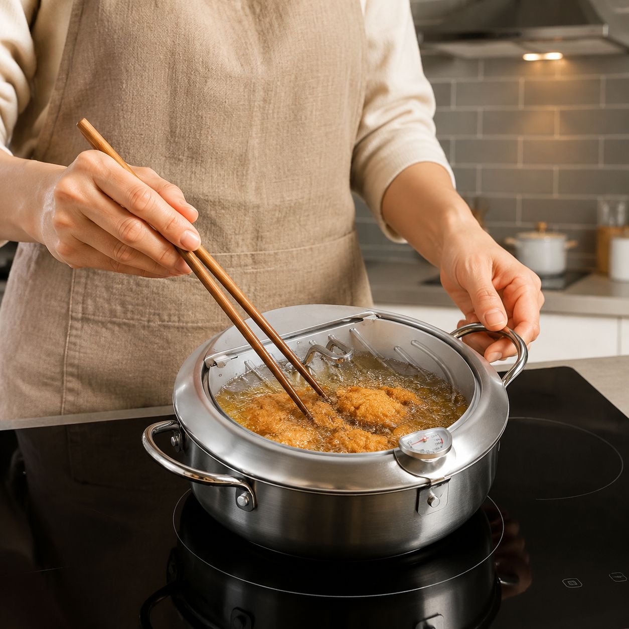 Großhandel Bratpfanne Japanische Tempura Bratpfanne Haushalt Vertiefung Kleine Temperatur steuerbar 