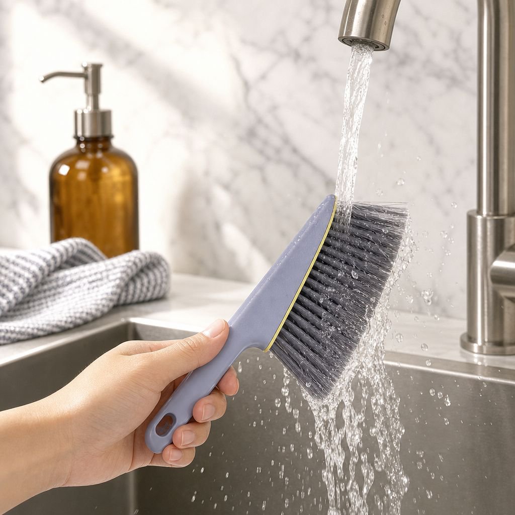 Close-up of soft bristles on dusting brush