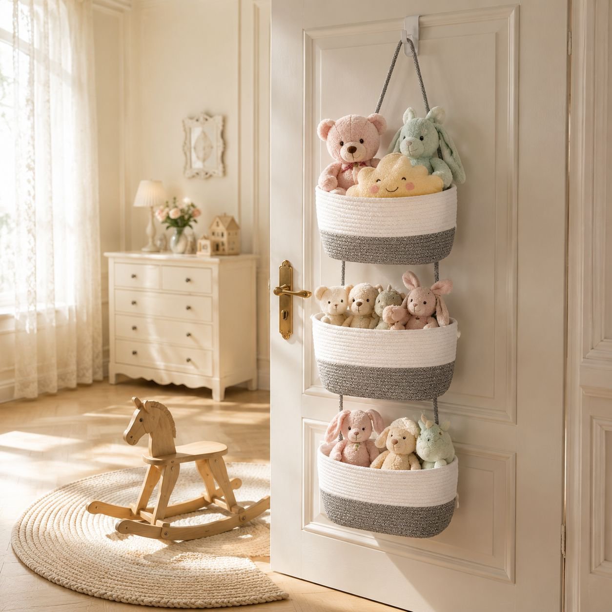 JMY panier suspendu à trois couches panier de rangement tissé en corde de coton