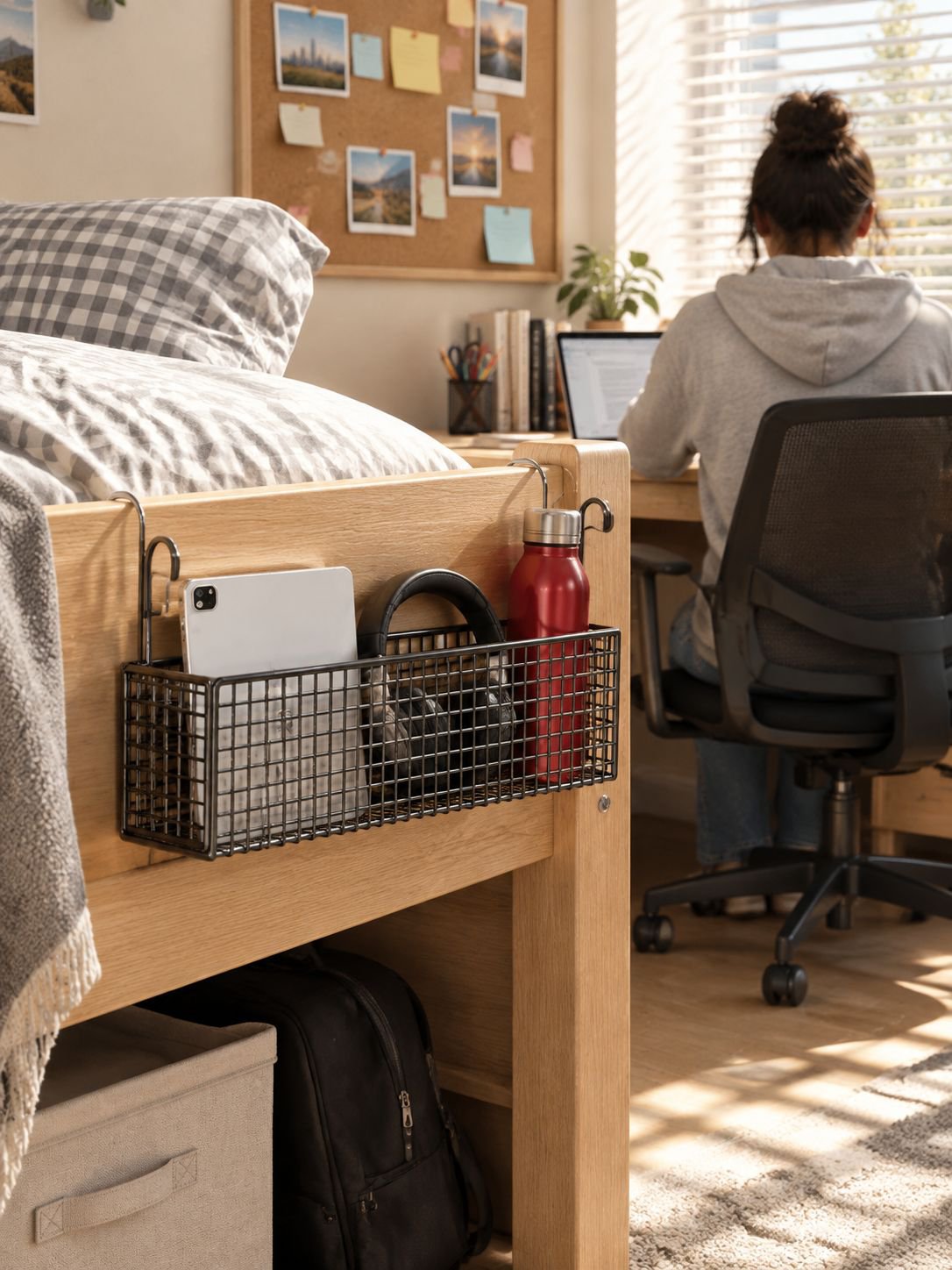 Large capacity bed organizer for tablets and phones