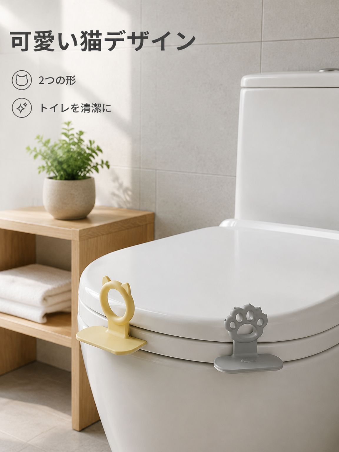 貼り付け式・洗えるトイレ蓋ハンドル